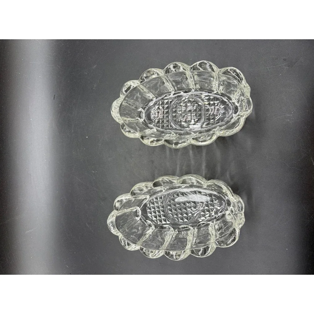 Vintage Clear Pressed Glass Scalloped Spoon & Fork Holder Dish Set of 2